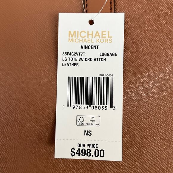 Michael Kors Tote Bag Vincent Large Saffiano Leather Brown With Card Case NWT - Picture 11 of 15